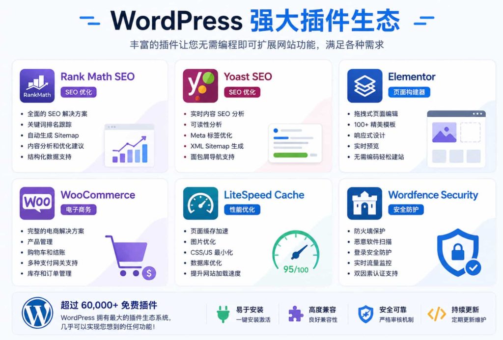 Popular WordPress plugins for SEO security speed and ecommerce