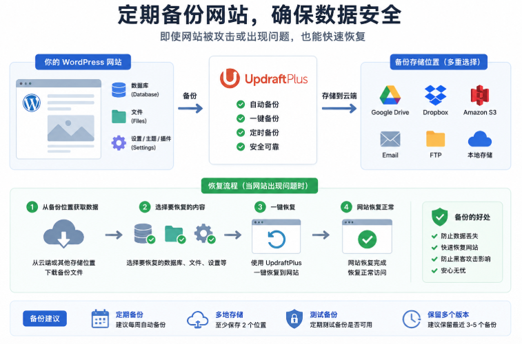WordPress website backup and recovery process using cloud storage