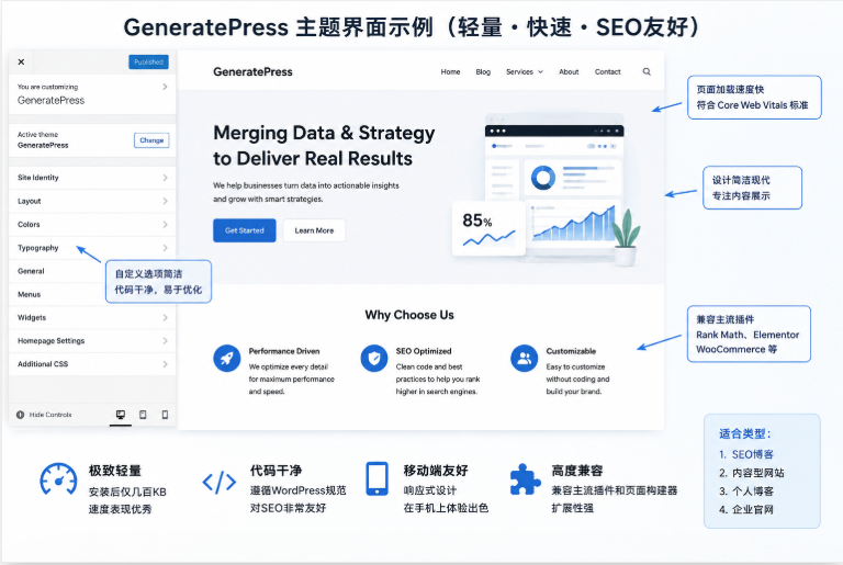 GeneratePress lightweight SEO friendly WordPress theme for blogs