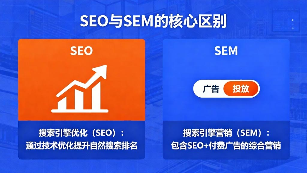 SEO vs SEM 对比图