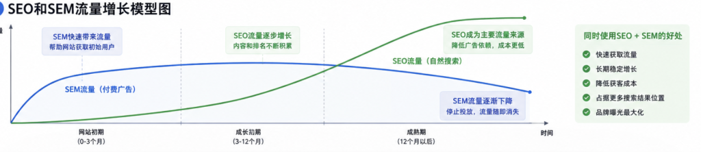 SEO + SEM 流量增长模型图