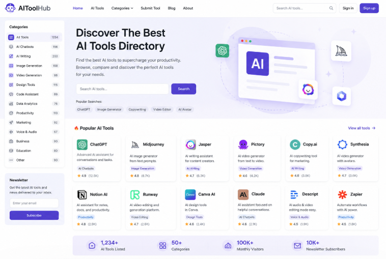 AI tools directory website built with WordPress