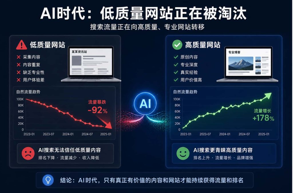 Low quality websites losing traffic in AI search era