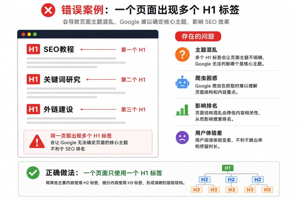 multiple h1 tags seo mistake example