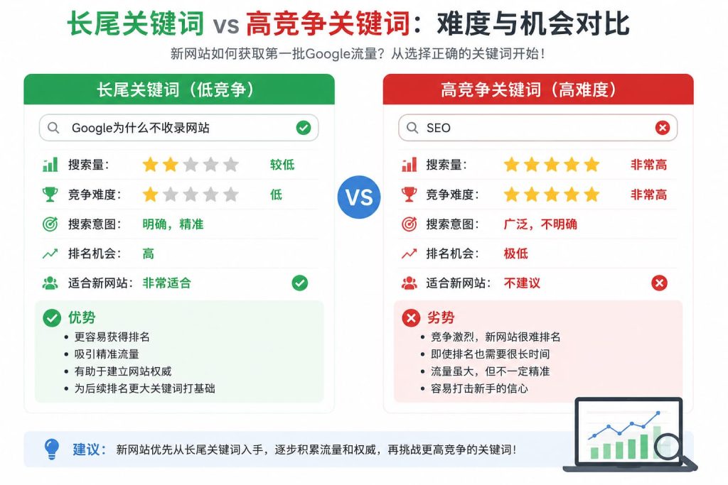 长尾关键词与高竞争关键词排名难度对比图