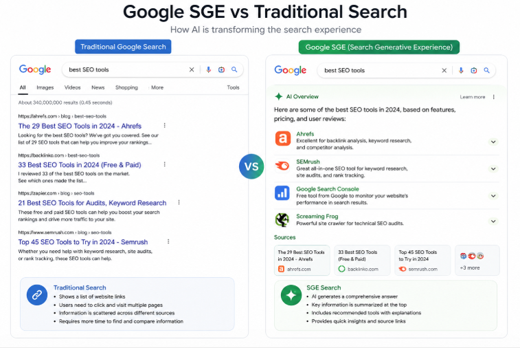 Google SGE vs Traditional Search Results Comparison
